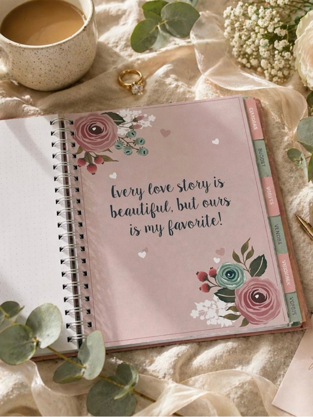 Pink Floral Spiral Notebook Journal – Romantic Quote Cover